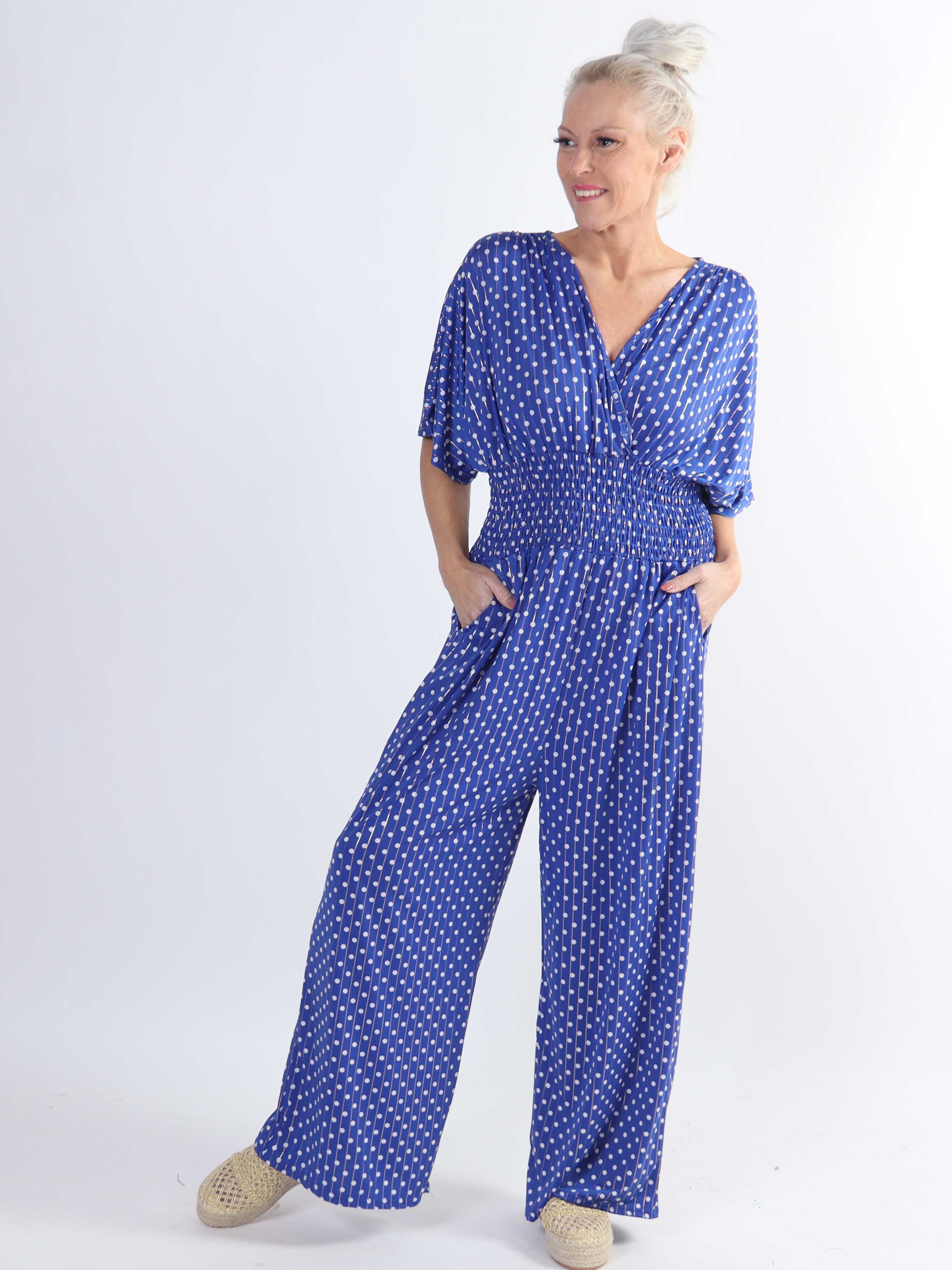 Pams Dot Jumpsuit - Elastisk plus size buksedragt med prikker